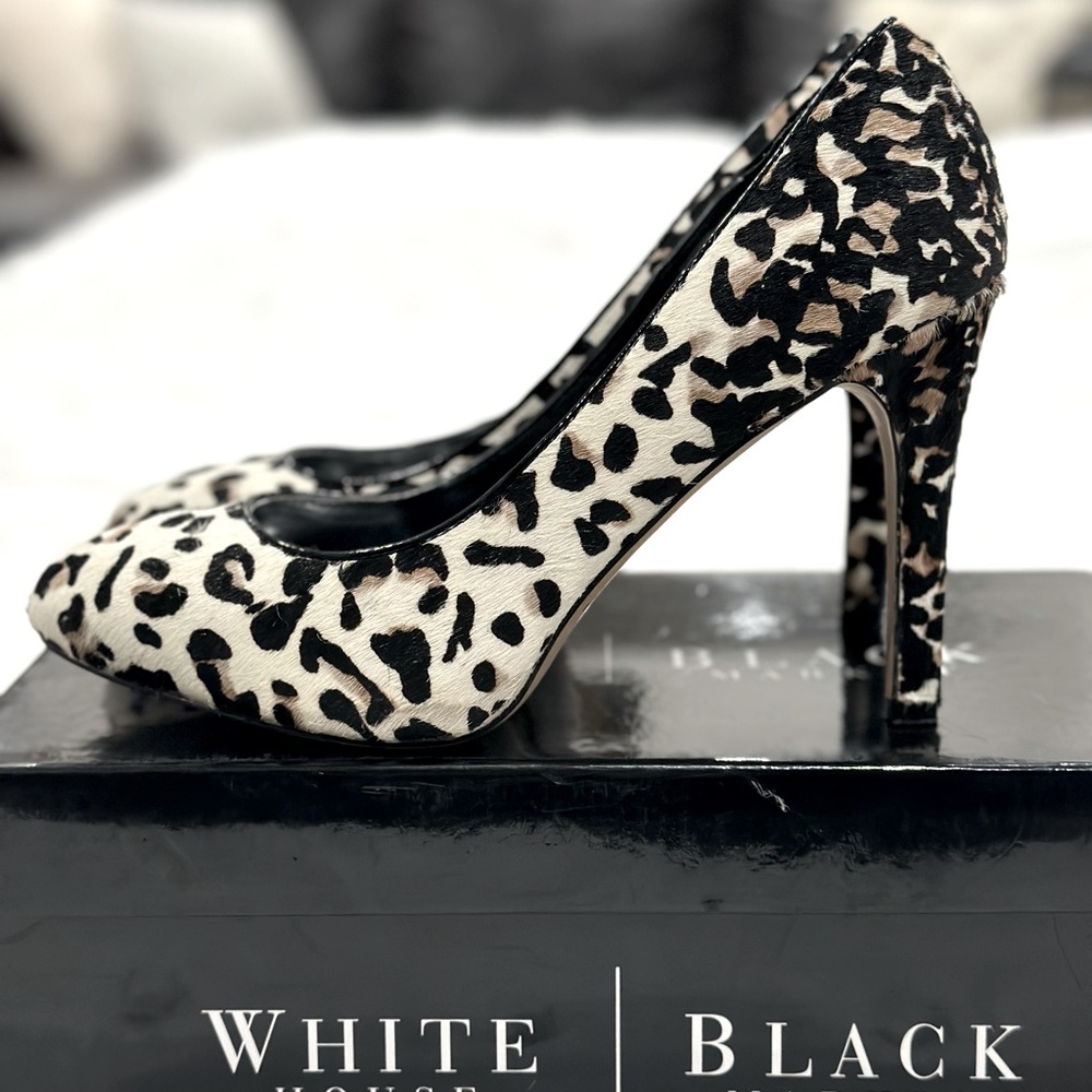 White House Black Market Calf hair leopard print heels